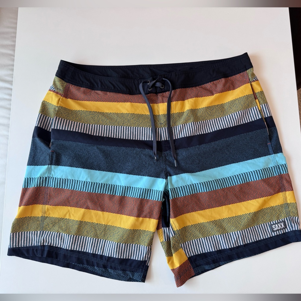 Saxx Men’s Betawave 2N1 Boardie Swim Trunks Board Shorts Striped, 40